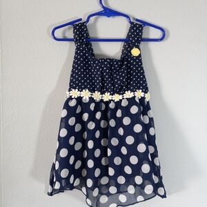 Little Lass Navy Polka Dot Dress with Daisy Detail Size 4T